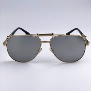 NEW Versace VE2236 1002Z3 Gold Silver Mirrored Polarized Pilot Unisex Sunglasses